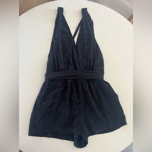 Free People Black Tie Waist Tank Top V-Neck Romper Size 12